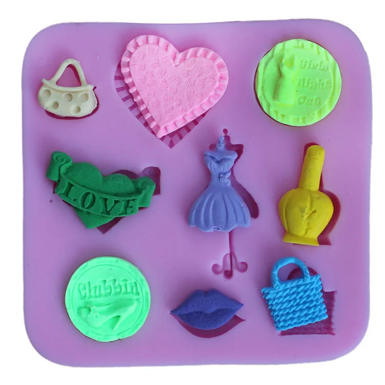 DIY Fondant Cake Molds Mini Lovely Girls's Day Series Bag Dress Lips Shape Silicone Cookie Mold Bakeware Chocolate | Дом и сад