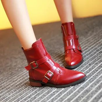 

Vogue Women Boots Winter Pointed Toe Ankle Boots Buckle Strap Female Shoes Casual Leather Boots Botas Mujer Invierno