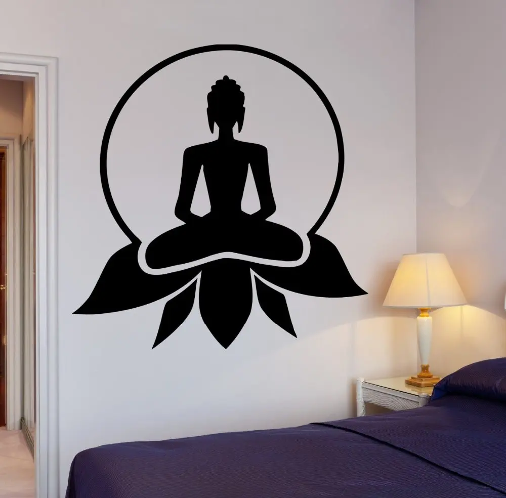 Buddha Vinyl Wall Sticker Buddha Meditation Circle Lutos Yoga Reed