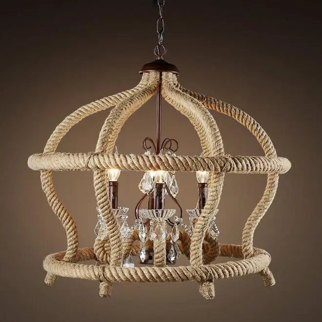 

75CM American industrial hemp rope iron pendant light creative personality living room restaurant cafe retro decorative GY225