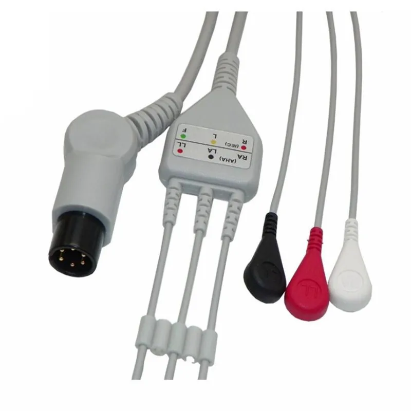 

Compatible for Mindray PM7000 PM8000 Goldway 6 pin Patient Monitor ECG Cable 3 leads , ECG Cable and leadwire Snap End,AHA,TPU