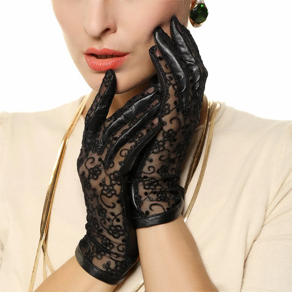 Medival Lolita Women Lace Genuine Leather Gloves Wrist 2018 Top Fashion