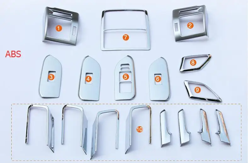 

For Toyota Prado FJ150 2014 2015 2016 Instrument Desk & Inner Handle Frame & Air vent Trim 17pcs / Auto interior accessories