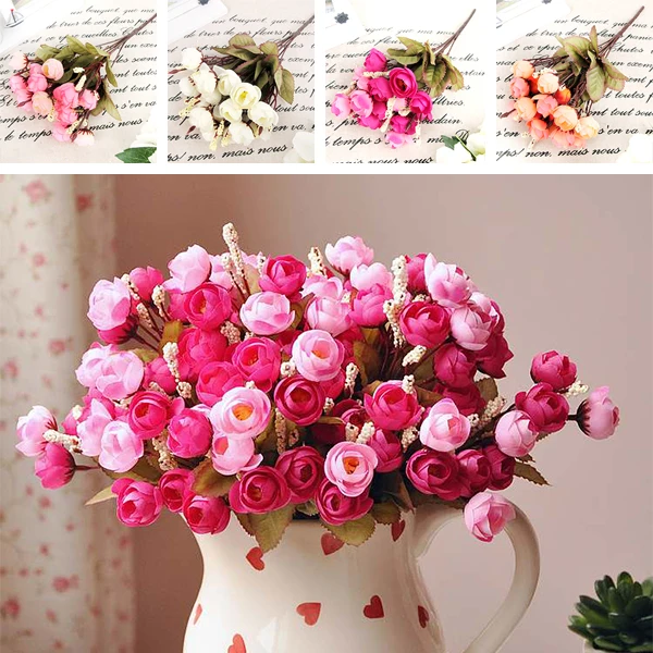 

Artificial Red Rose Spring Silk Flowers 18 Flower Heads Camellia Magnolia Floral Wedding Peony Bouquet Hydrangea Decor