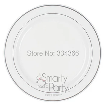 

120pcs/lot 10.3" White Silver Rim Plastic Dinner Plate Round Plate Wedding Heavy Party Festival Primary Plate Free Shipping EMS