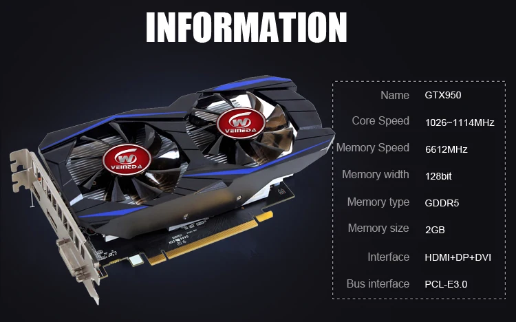 Оригинальная Видеокарта gtx 950, 2 Гб, 128 бит, GDDR5, видеокарта для nVIDIA Geforce GTX 950, Hdmi, Dvi, VGA