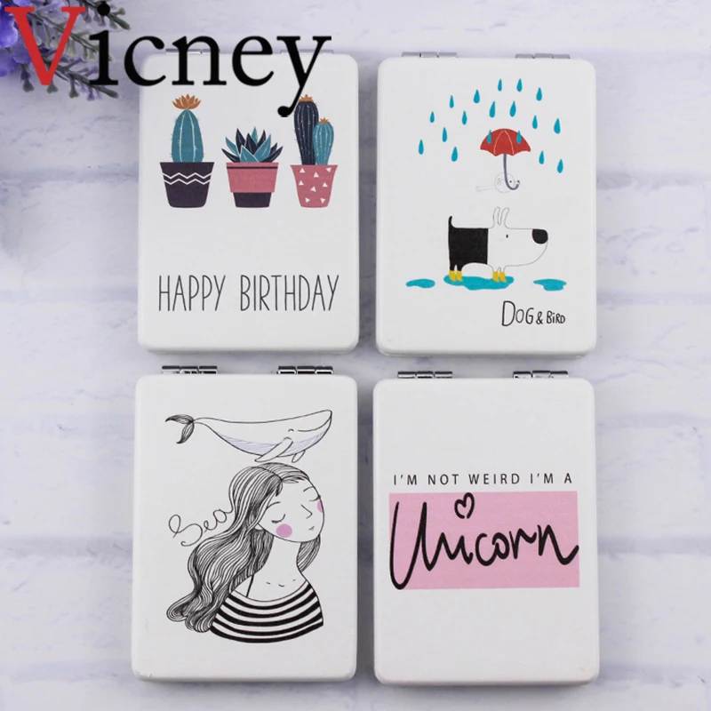 

Vicney New Makeup Mirror Double-Folded Square Compact Small Mirrors creative cartoon Portable Mirror For Home Outdoor Travel