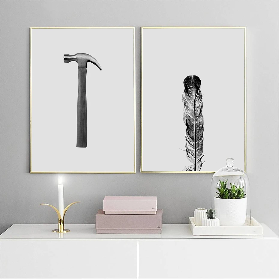 

Poster Art Hammer Feather BW Nordic Posters and Prints Scandinavian Decor Wall Picture for Living Room Wall Art Canvas Print