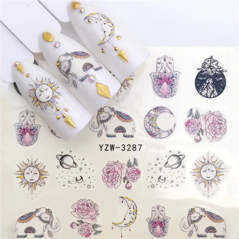 YZW-3287 1 шт Водные Наклейки для ногтей, переводная картинка Морская жизнь Фламинго передача листьев дизайн ногтей украшения слайдер водяной знак, маникюр Фольга советы - Цвет: YZW-3287