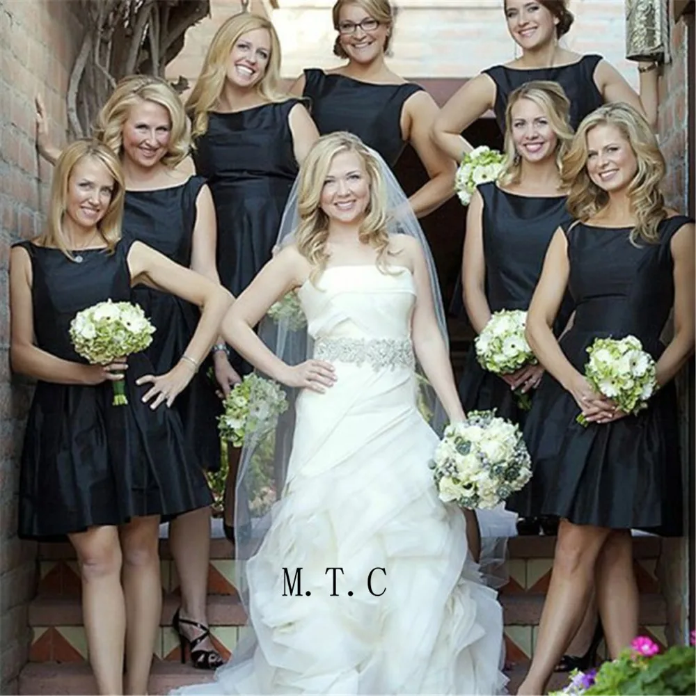 black knee length bridesmaid dress