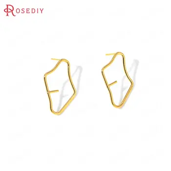 

(35927)6PCS 18x25MM 24K Gold Color Brass Irregular Earrings Loop Stud Earrings High Quality Diy Jewelry Findings Accessories