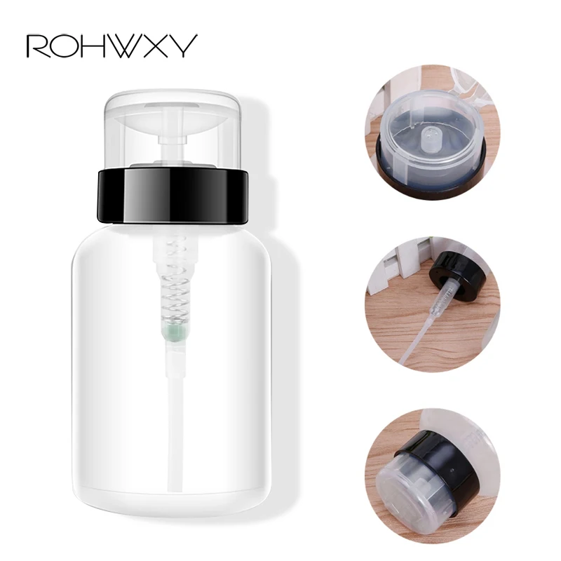 

ROHWXY 200ml Empty Plastic Nail Polish Remover Alcohol Liquid Clear Press Pumping Dispenser Bottle for Nail Art UV Gel Cleaner