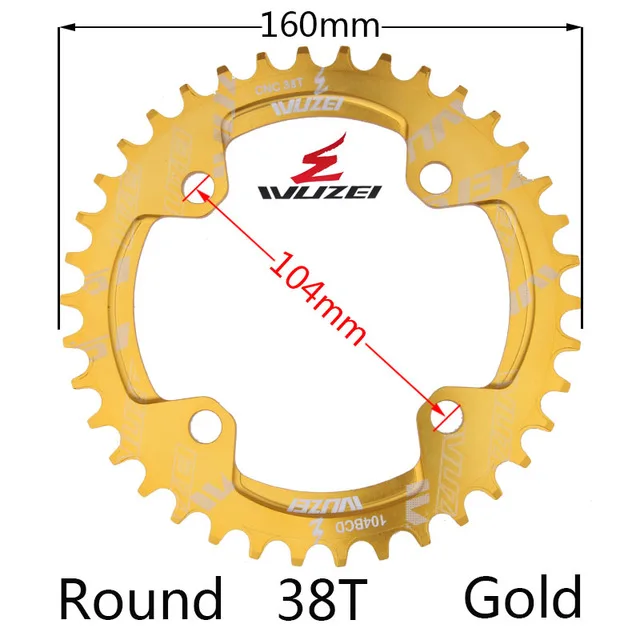 Одиночная 1 система отслеживания скорости узкая широкая цепь 104 BCD круглая 32T 34T 36T 38T для MTB 11s 10s 9s 1*11 коленчатое кольцо колеса цепной передачи - Цвет: Gold 38T Round