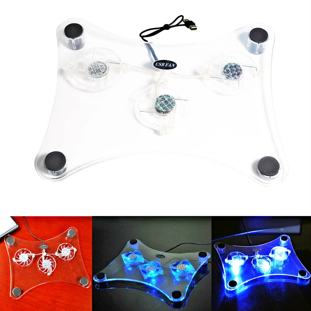 

New 3 Fans USB Cooler Cooling Pad Stand LED Light Radiator for Laptop PC Notebook