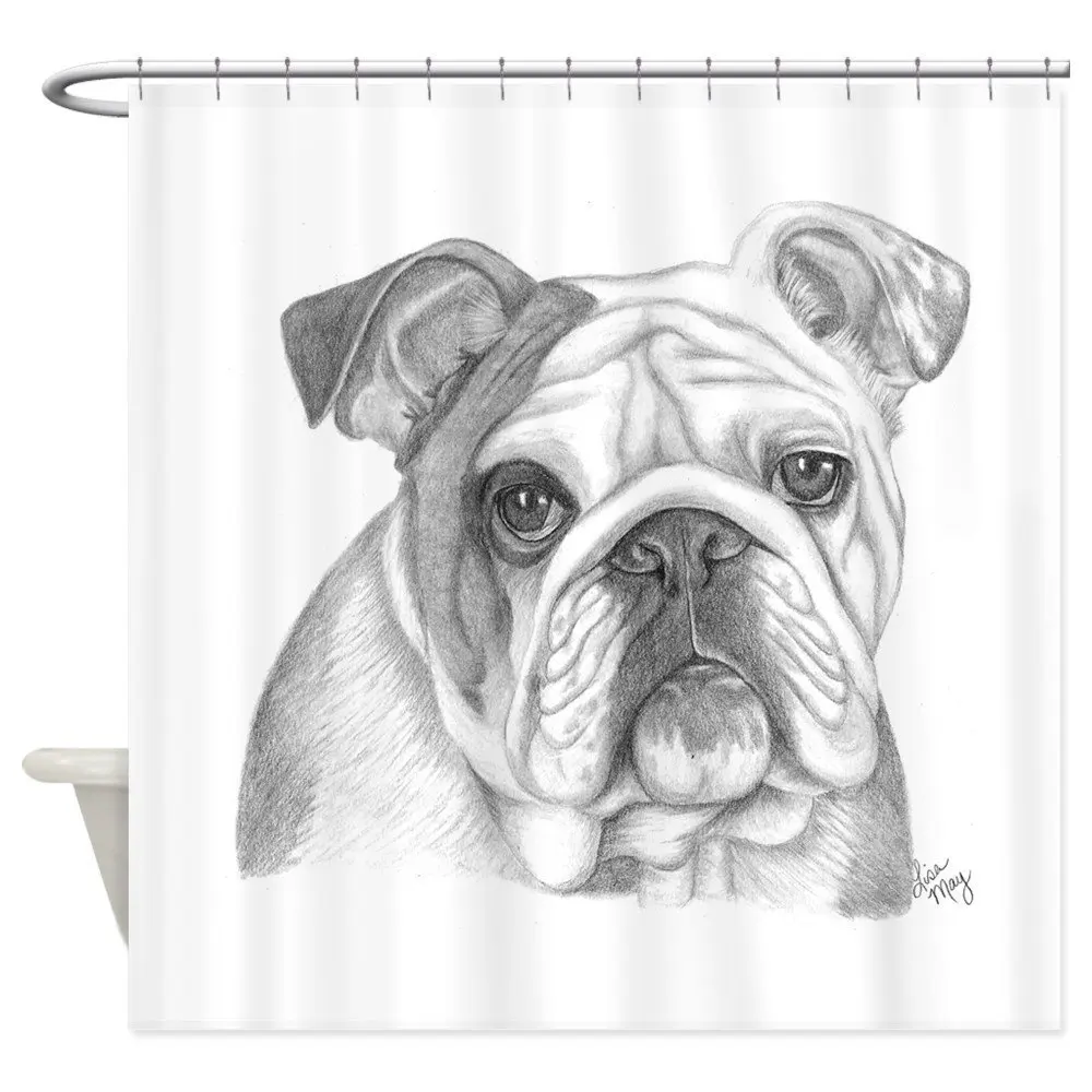 

English Bulldog Decorative Fabric Shower Curtain Set House Doormats for Living Room Anti-Slip Rug