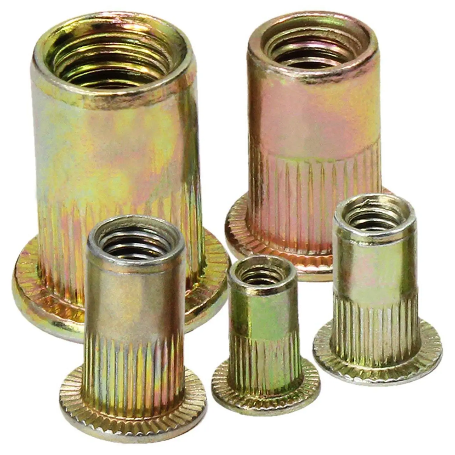

165PCS Plated Carbon Steel Rivet knurled Nut M3 M4 M5 M6 M8 Flat Head Threaded Rivet Nutsert Cap Assortment Kits Drop Shopping