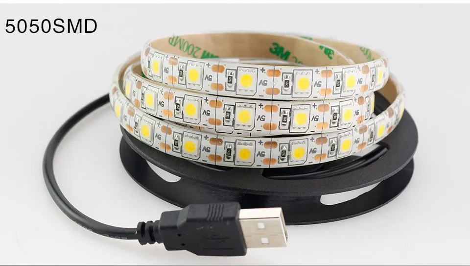 USB адаптер DC 5 В светодиодные ленты 2835 5050 SMD 60leds белый/теплый белый 100 см ленты Клейкие ленты для ТВ Задний план настенный светильник украшения