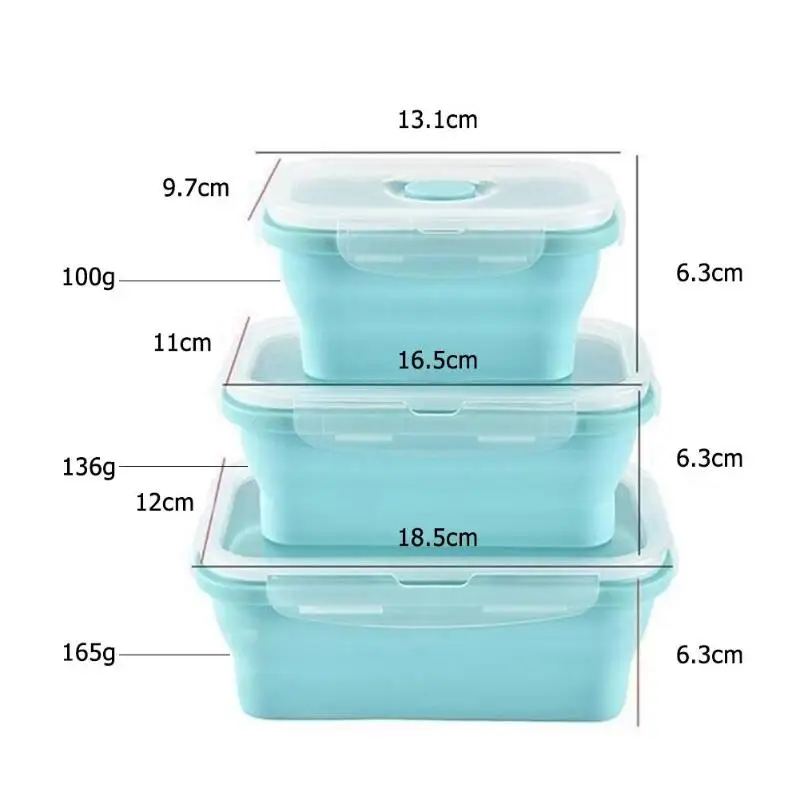 3 шт./компл. Силиконовый складной бенто ланч бокс Портативный складной Коробки для обедов для Еда посуда контейнер для продуктов миска для детей и взрослых
