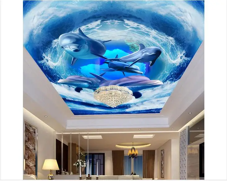 

Customized 3d photo wallpaper 3d wall ceiling wallpaper murals Dolphin ceiling frescoes on the waves 3d room wallpaper