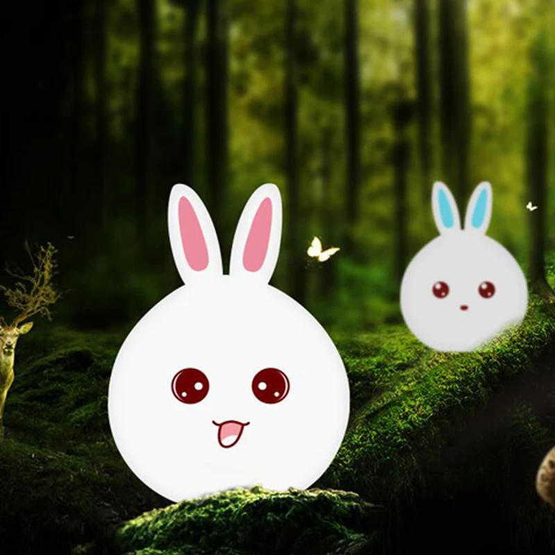 Rabbit LED Night Light Silicone Touch Sensor Tap Control Nightlight Multicolor Children Baby Kids Bedside Table Lamp (1)