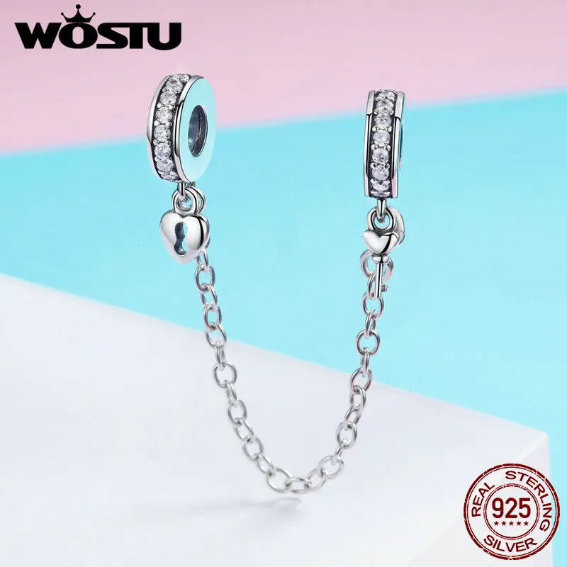 Kaufen Heißer Verkauf 100% 925 Sterling Silber Die Schlüssel zu Herz Silicon Sicherheit Kette Charme Fit Wostu Original Perlen Armband Schmuck CQC606