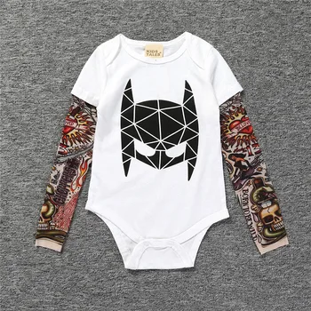

New Baby Boys Tattoo Print Long Sleeved Bodysuit Infant Toddler Cotton Jumpsuit One-piece Kids Climb Cloth Batman T-shirt Tops