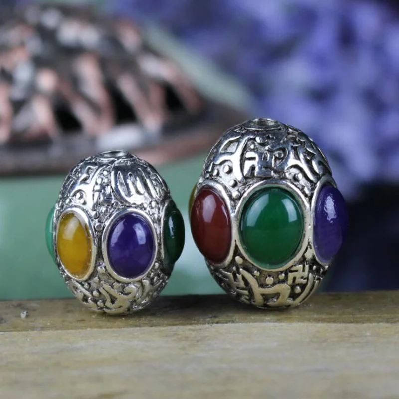 WEIYU Wholesale 5pcs Tibetan Silver Resin Barrel Beads Nepal Handmade