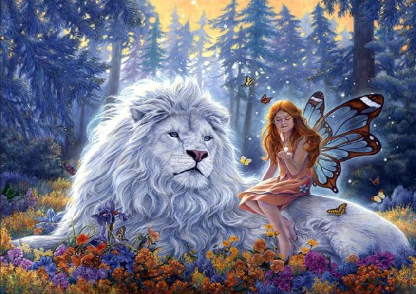 

5D DIY Diamond Embroidery Lion Full Diamond Painting Girl Cross Stitch Needlework Home Decor Round drill Christmas gift