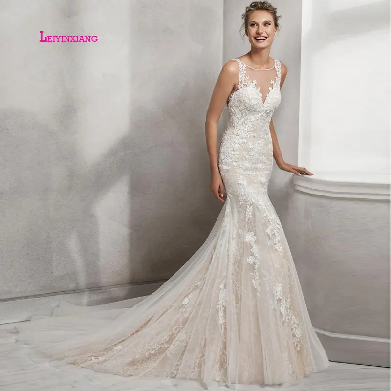 

LEIYINXIANG 2019Wedding Dress Vestido De Noiva Sereia Robe Sexy Mermaid Backless Luxury Bride Dress Elegant Appliques Sweetheart