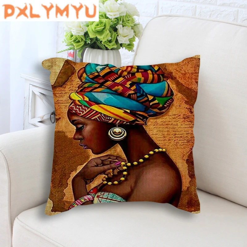 Декоративная подушка, цветная африканская Женская художественная живопись, декоративная диванная подушка, хлопок, лен, подушка, диван, автомобиль, домашний декор