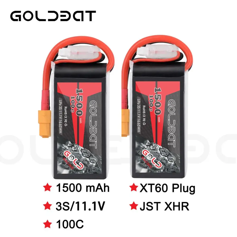 Tanie 2 jednostki GOLDBAT 1500mAh 11.1v bateria lipo dla fpv akumulator lipo 11.1V 3S 100C akumulator lipo dla Drone z wtyczką XT60 dla fpv heli