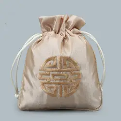 Новый 2016 китайский ремесло украшения подарок Сумки Малый Вышивка радостное Атлас Ткань Этническая шнурком мешок упаковки чехол для
