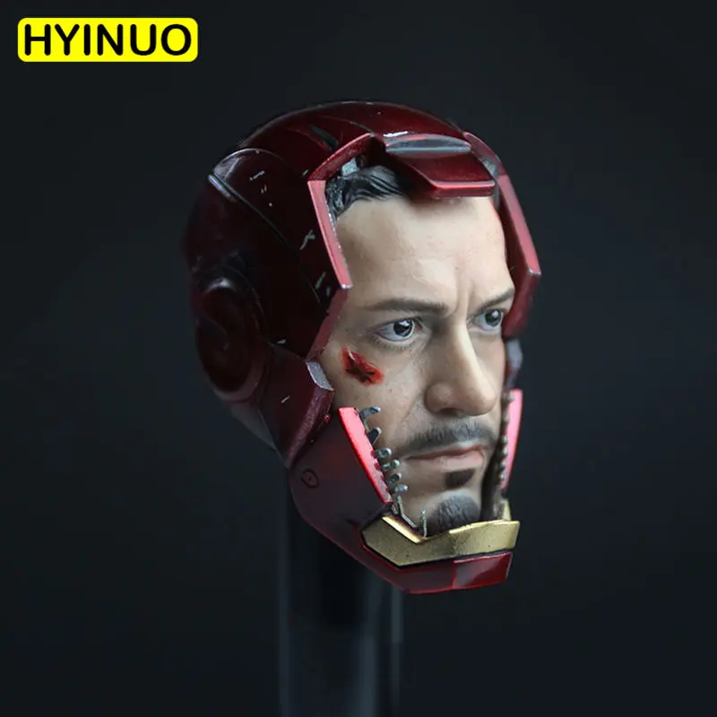 

1/6 Scale MK7 Battle War Damage Helmet Head Carving Small Tony Mark7 Head Sculpture Iron Men For 12" Action Figure Body Toy