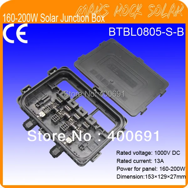 

160-220W Solar Panel System Junction Box with 3 Diodes (10SQ050), Connector, 90CM Cable, Plastc Plugs