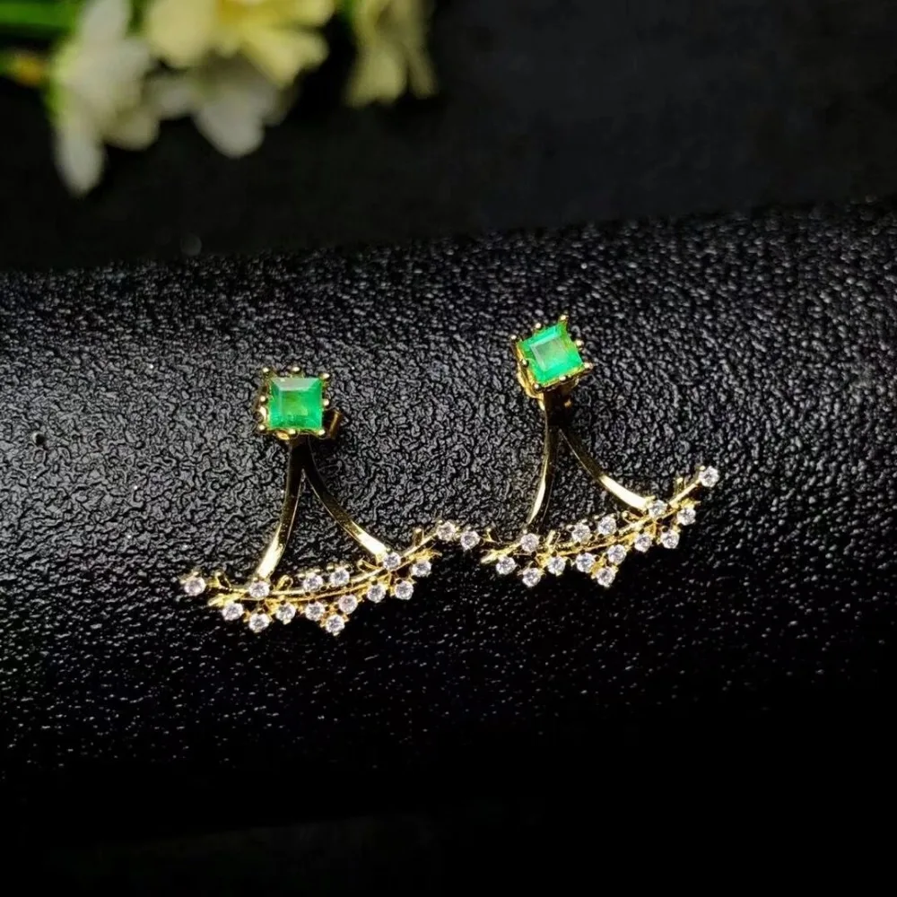 SHILOVEM 925 sterling silver Natural Emerald drop earring  lassic fine Jewelry women wedding women  wholesale yhe030301agml