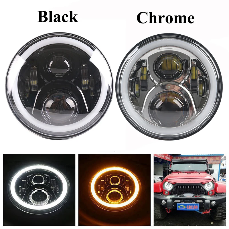 

2Pcs 7 Inch Led Headlight H4-H13 Hi/Lo Beam with Amber/White DRL and Amber Turn signal for Jeep Wrangler JK TJ Lada Niva 4x4 4wd
