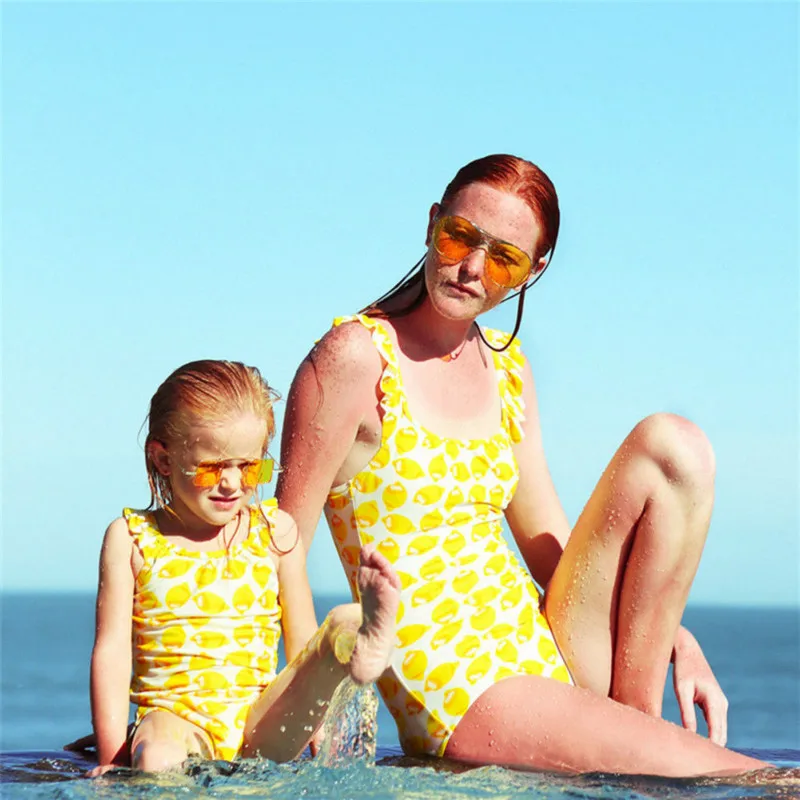 

2018 Summer Women Kid Baby Girl Lemon Tankini Swimwear Swimsuit Bathing Suit Family Match Clothes