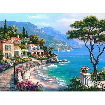 

Painting By Numbers DIY Dropshipping 50x65 60x75cm Quiet Mountain Homestay Landscape Canvas Wedding Decoration Art picture Gift
