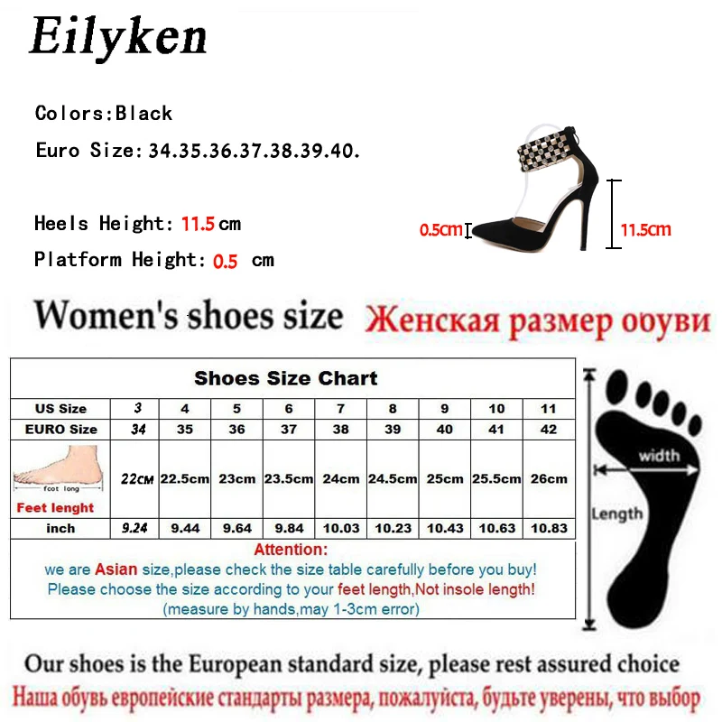Eilyken Flock Crystal Gladiator Women Pumps Fashion Zipper Pointed Toe High Heels Lady Shoes Thin Heels Chaussure Femme Black