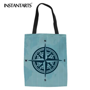 

INSTANTARTS 3D Compass Print Women Casual Shopper Bag Travel Beach Canvas Bag Reusable Tote Bag Sac a main femme Student Pouch