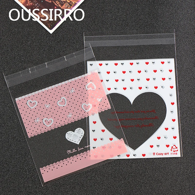50 шт Kawaii Valentine самоклеющиеся пакеты для упаковки печенья, пластиковые подарочные пакеты для печенья, снеков, свадебной вечеринки, посылка