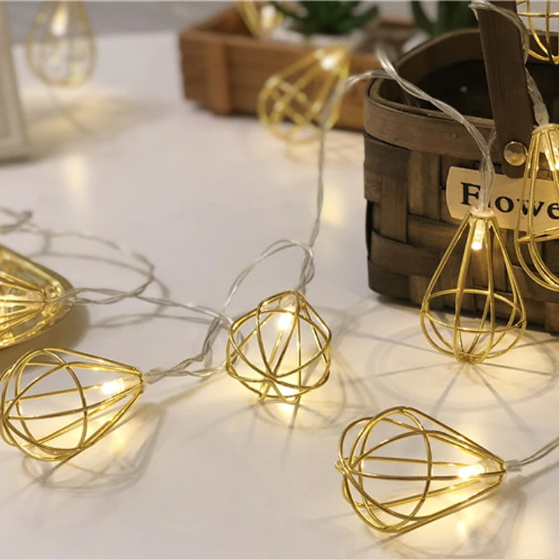 

20Led Fairy Geometric Hollow Drop Shape Luminaria Battery Operated String Light 3m LED Decor For Christmas Garland On The Window