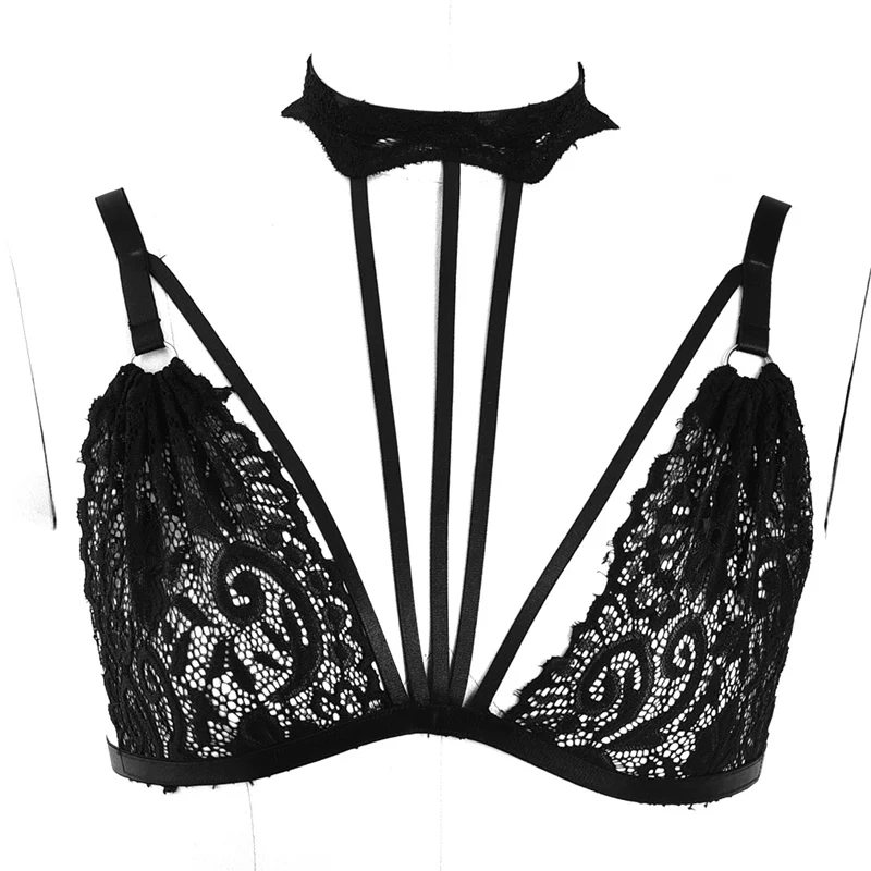 Women Harness Lace Bra Soft Cage Bra See Through Harness Belt Adjust