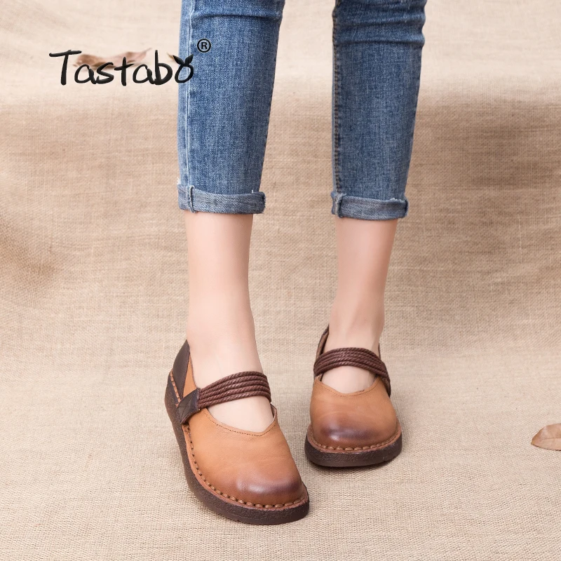 Prix Tastabo Véritable Chaussures En Cuir Femme Plat Doux Bout Rond Infirmière Handmde Casual Chaussures 2018 Mode Mocassins Conduite Chaussures pour Femmes