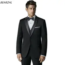 Костюмы Под заказ мужской смокинг для костюм для свадьбы черные 3 предмета одежда жениха
