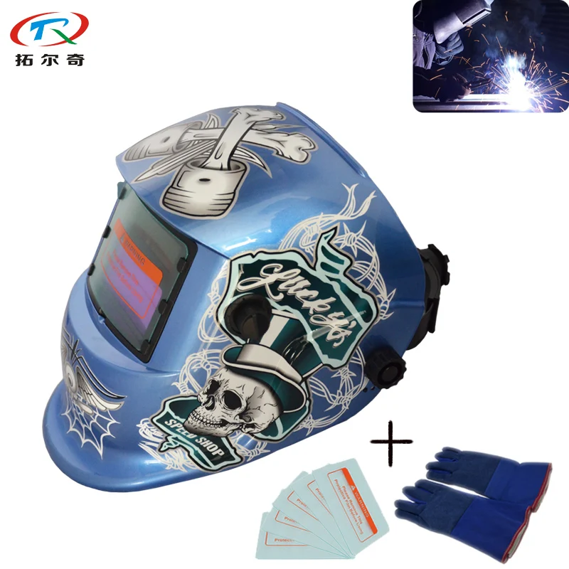 Красочные Авто Затмевая шлем+ перчатки сварки для Плавленая аргоно-дуговая сварка Электрический маска Хамелеон TRQ-HD51-2233DE