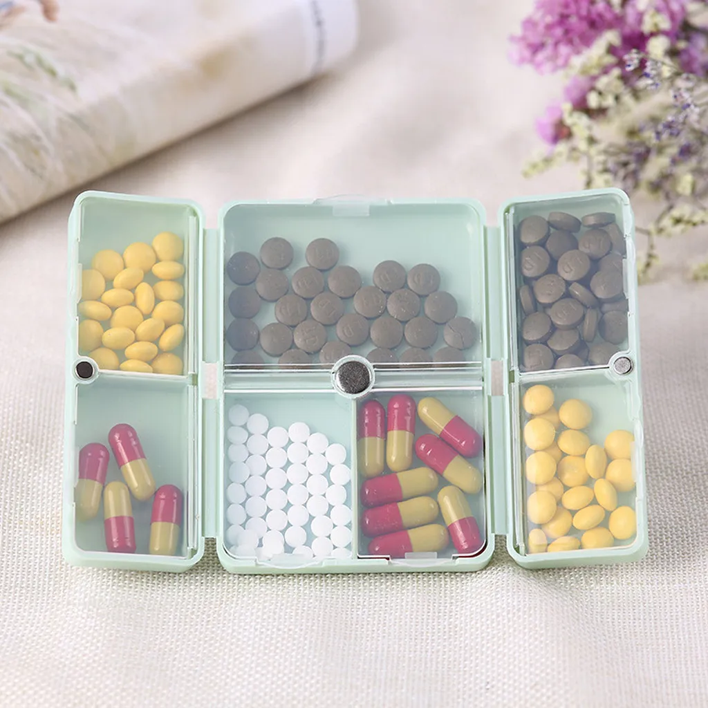 Портативный чехол для лекарств, складной магнитный органайзер для таблеток, чехол для хранения таблеток, контейнер, Диспенсер, органайзер, 3 цвета