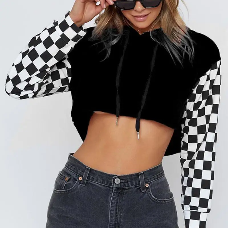 Новинка 2019 Yfashion Женская Короткая Толстовка Модный пуловер с капюшоном и длинным