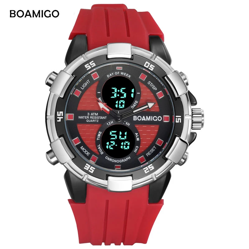 

BOAMIGO Brand Men Sports Watches Military LED Digital Display Watch Colourful Rubber Strap Waterproof Wristwatch Calendar Clock
