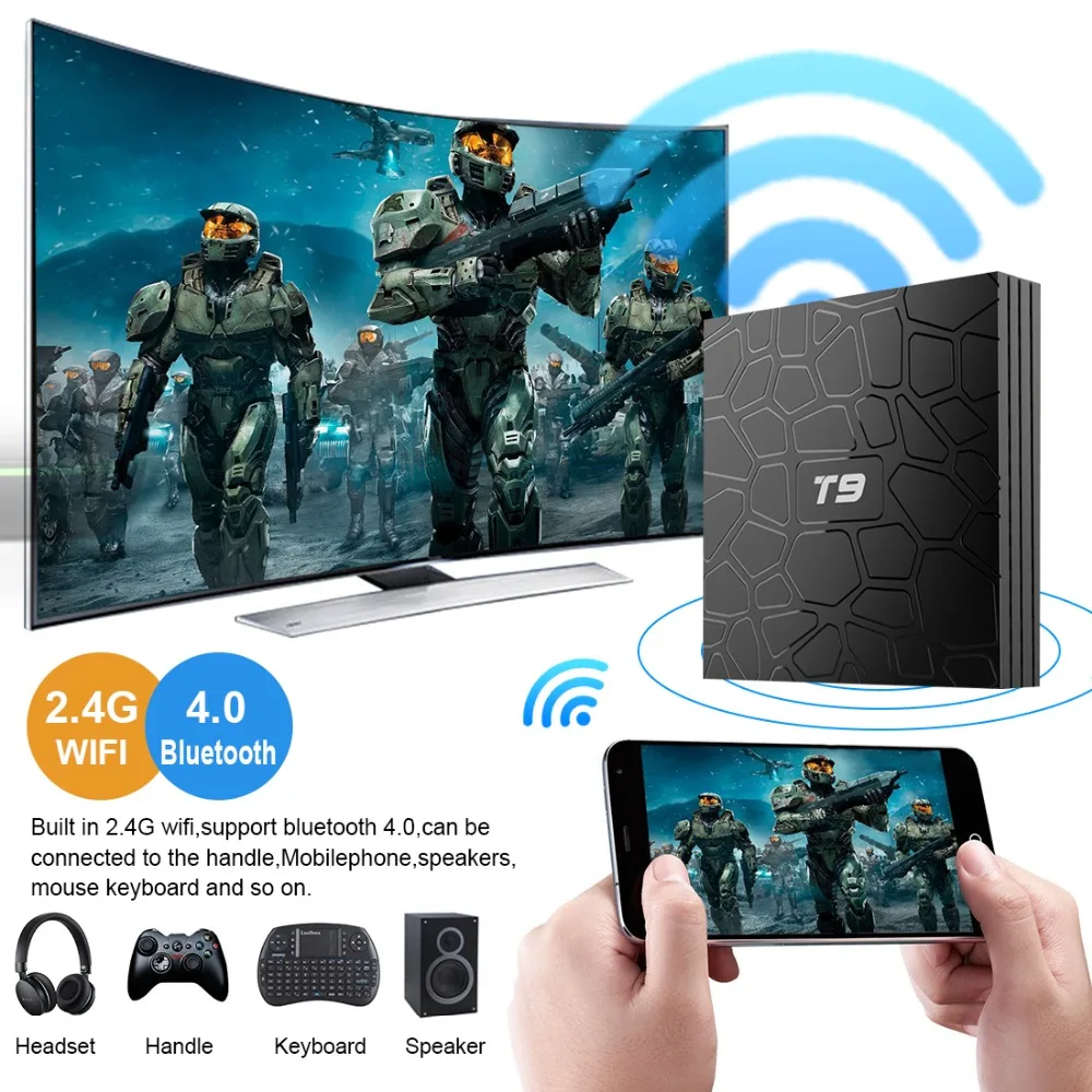 

2019 T9 tv box android 8.1 WIFI 4GB 64GB 32GB TV Box Bluetooth 4.0 RK3328 Quad Core 4G 32G Smart tv box Set Top android 8.1 Box